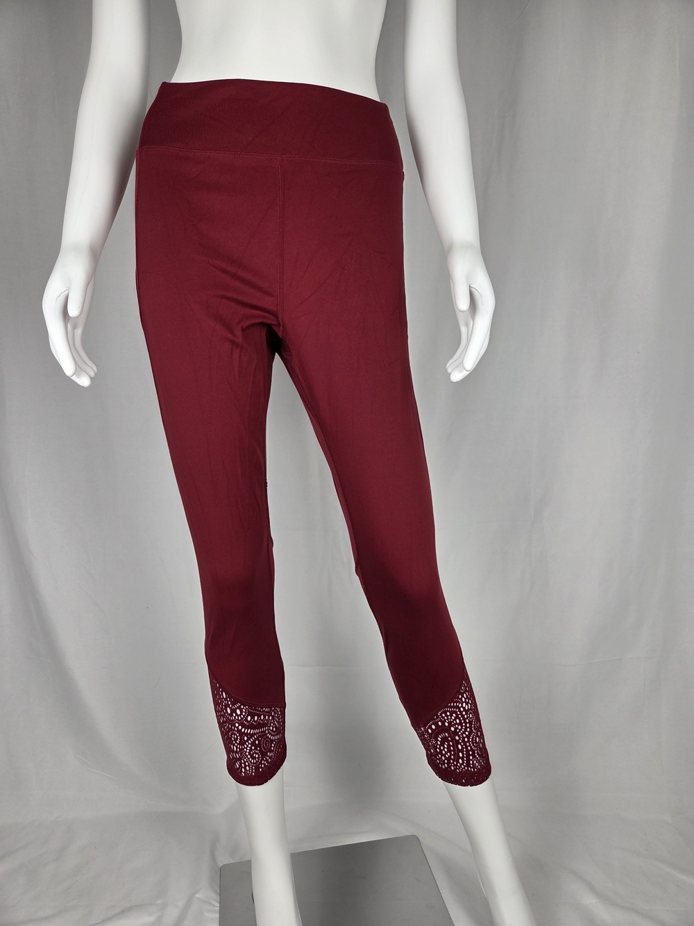 PINK Victoria's Secret Burgundy Cropped Leggings with Laser-Cut Hem
